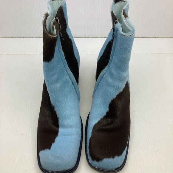 Vtg 1990s FREE LANCE FRANCE square toe blue spotted pony hair womens shoes sz 36 - Picture 2 of 7